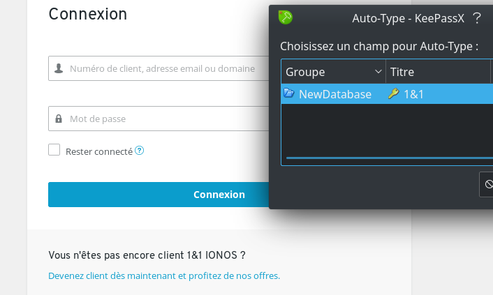 Proposition d’une entrée pour la connexion au site 1&1 par Keepass